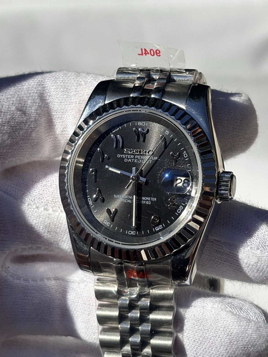 Seiko MOD automata karóra, acél, fekete számlap, arab írású számok, 39 mm, NH34 | Arabic Night
