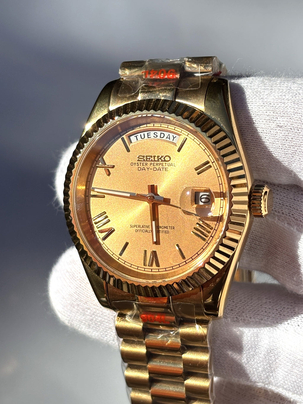 Seiko MOD automata karóra, arany, aranysárga számlap, római számok, 41 mm, NH34 | Honey