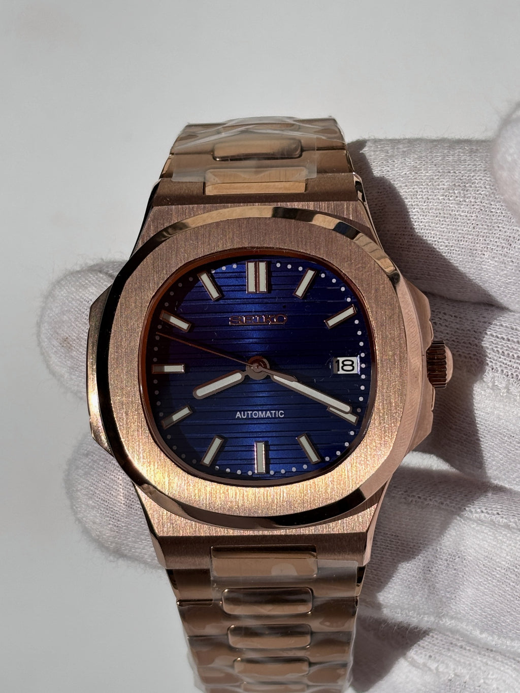 Seiko MOD automata karóra, rose gold, kék számlap, 41 mm, NH34 | Rose Sapphire