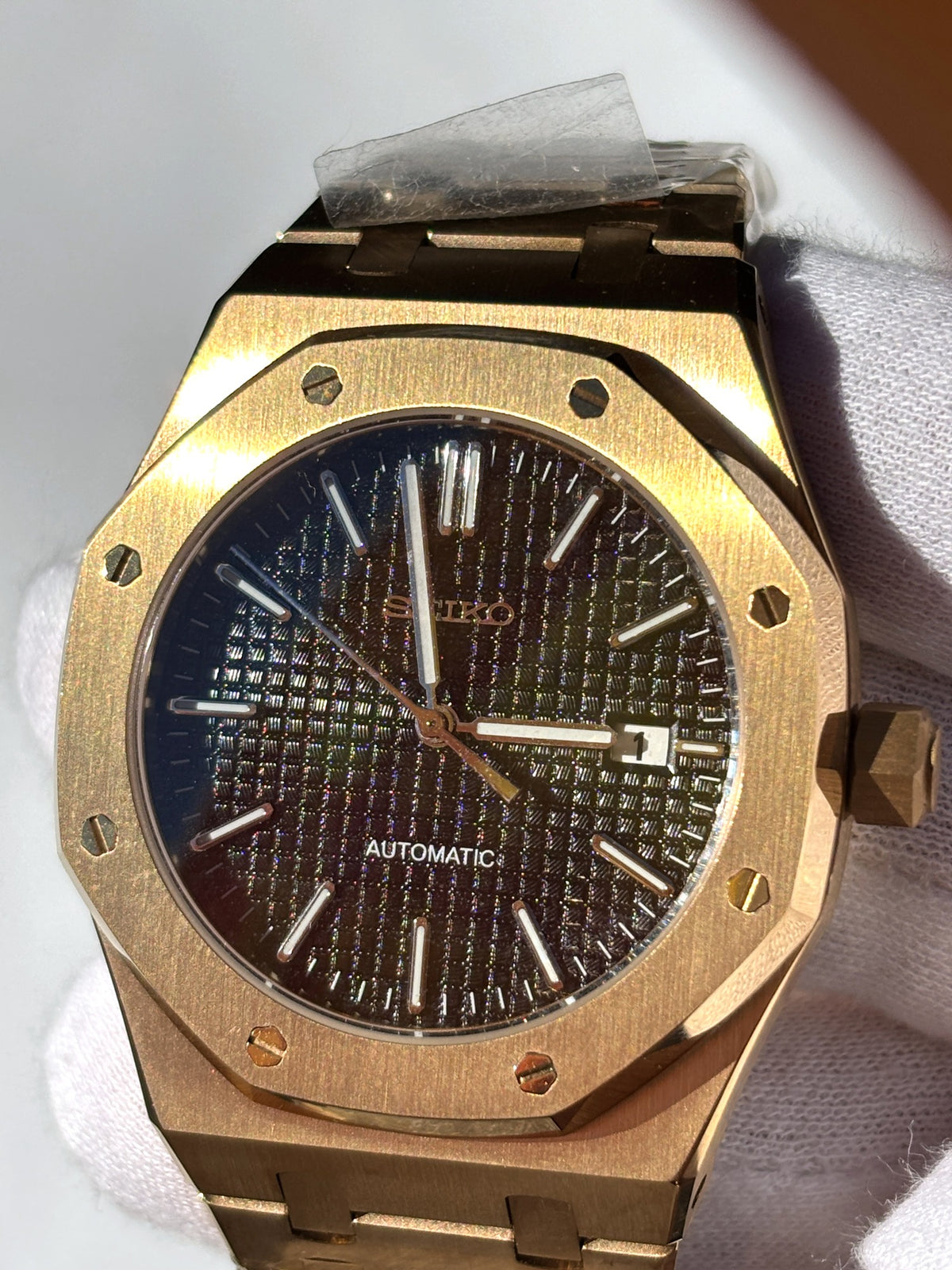 Seiko MOD automata karóra, arany, fekete számlap, 41 mm, NH34 | Sunrise