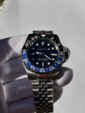 Seiko MOD GMT automata karóra, acél, fekete számlap, kék-fekete lünetta, 40 mm, NH34 | Dusk