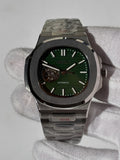 Seiko MOD automata karóra, acél, zöld számlap, nyitott szív (open heart), 41 mm, NH34 | Green Heart