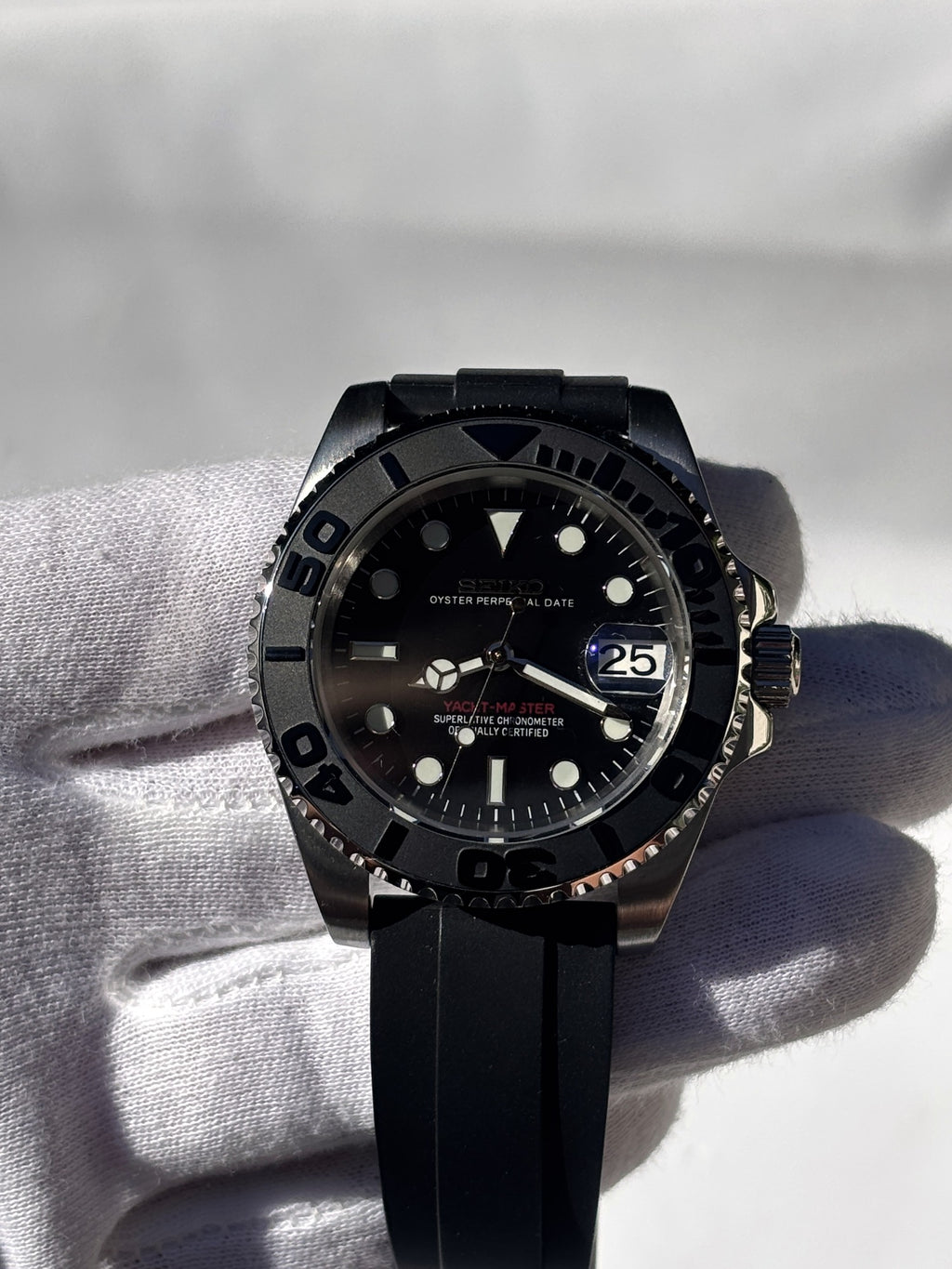 Seiko MOD automata karóra, acél, fekete számlap, fekete gumipánt, 40 mm, NH34 | Ink