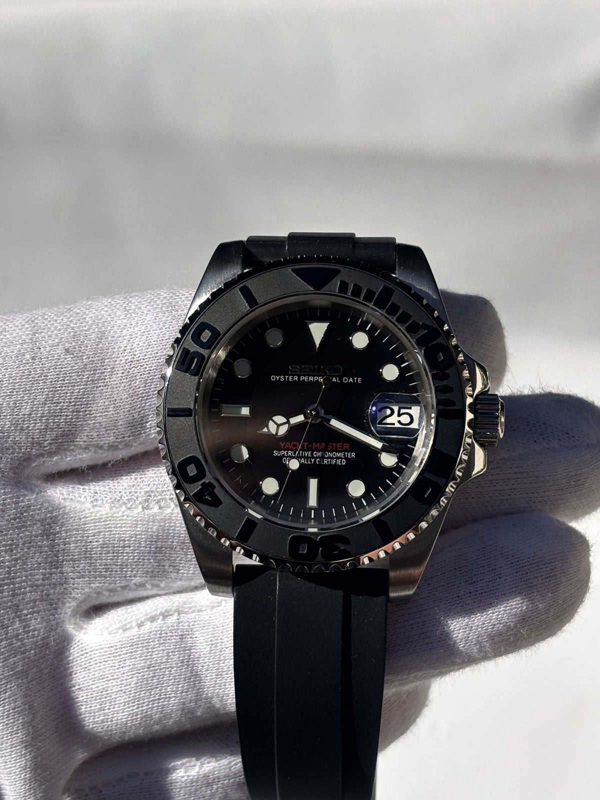 Seiko MOD automata karóra, acél, fekete számlap, fekete gumipánt, 40 mm, NH34 | Ink