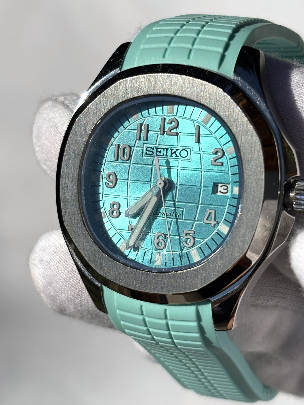 Seiko MOD automata karóra, acél, türkiz számlap, türkiz gumipánt, 41 mm, NH34 | Lagoon