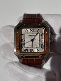 Seiko MOD automata karóra, arany/acél, fehér számlap, barna bőrszíj, 38 mm, NH34 | Cognac