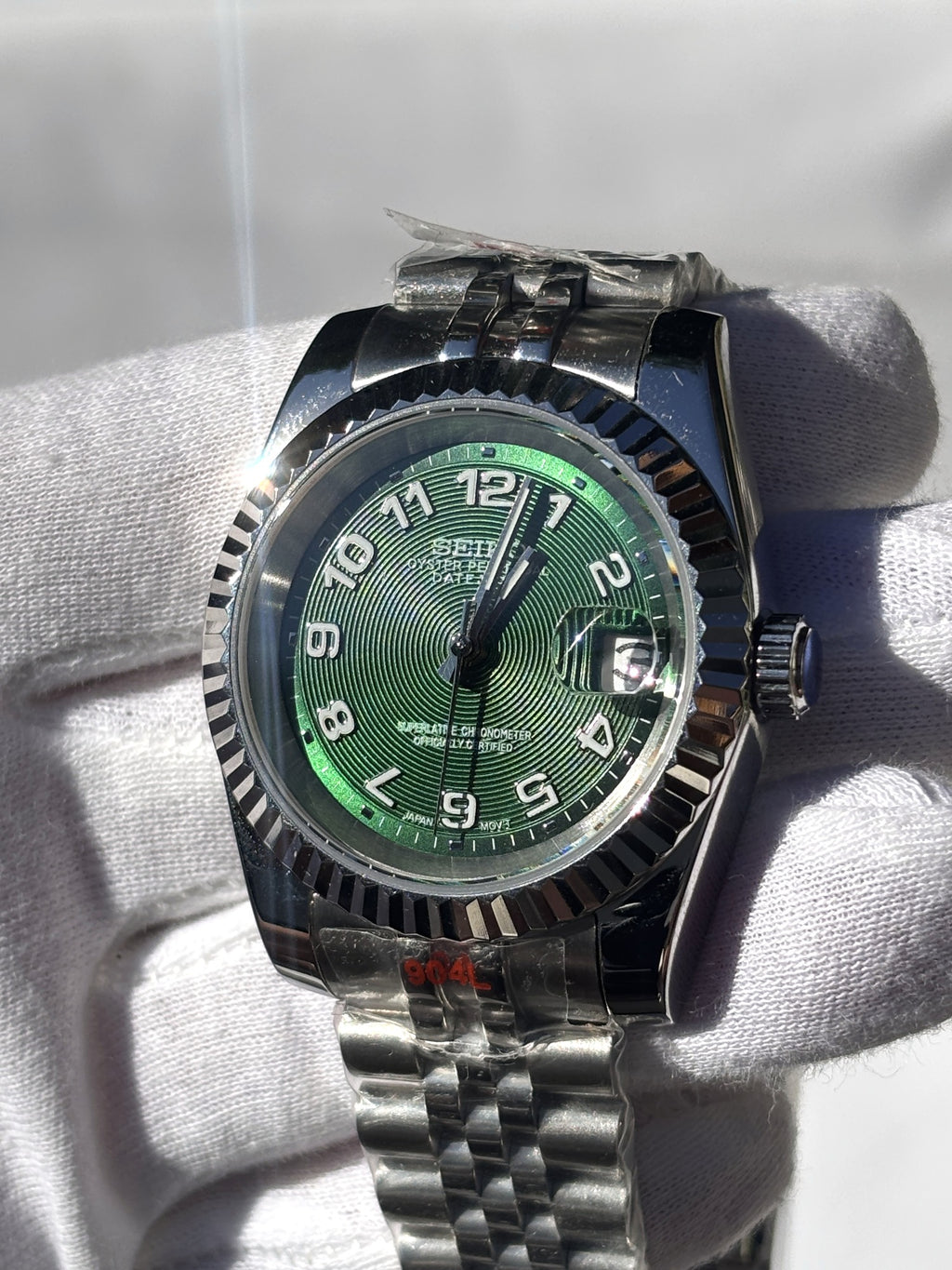 Seiko MOD automata karóra, acél, zöld számlap, arab számok, 39 mm, NH34 | Green Casino