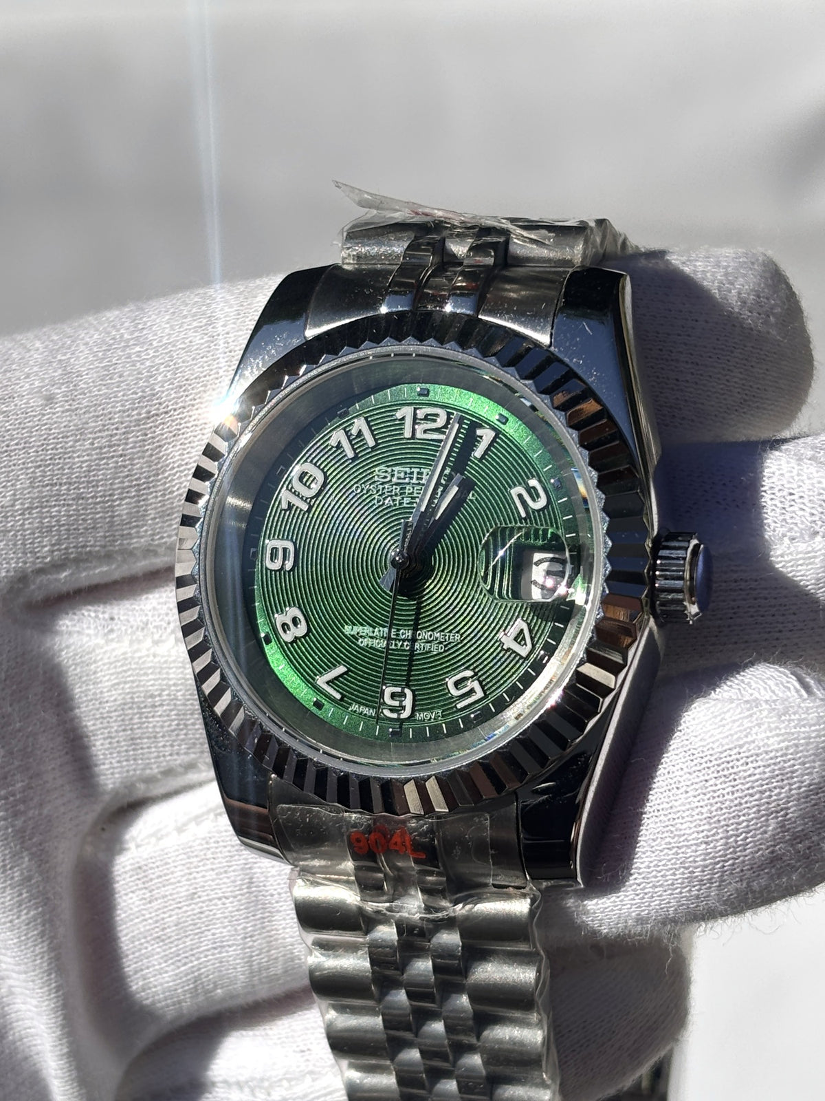 Seiko MOD automata karóra, acél, zöld számlap, arab számok, 39 mm, NH34 | Green Casino