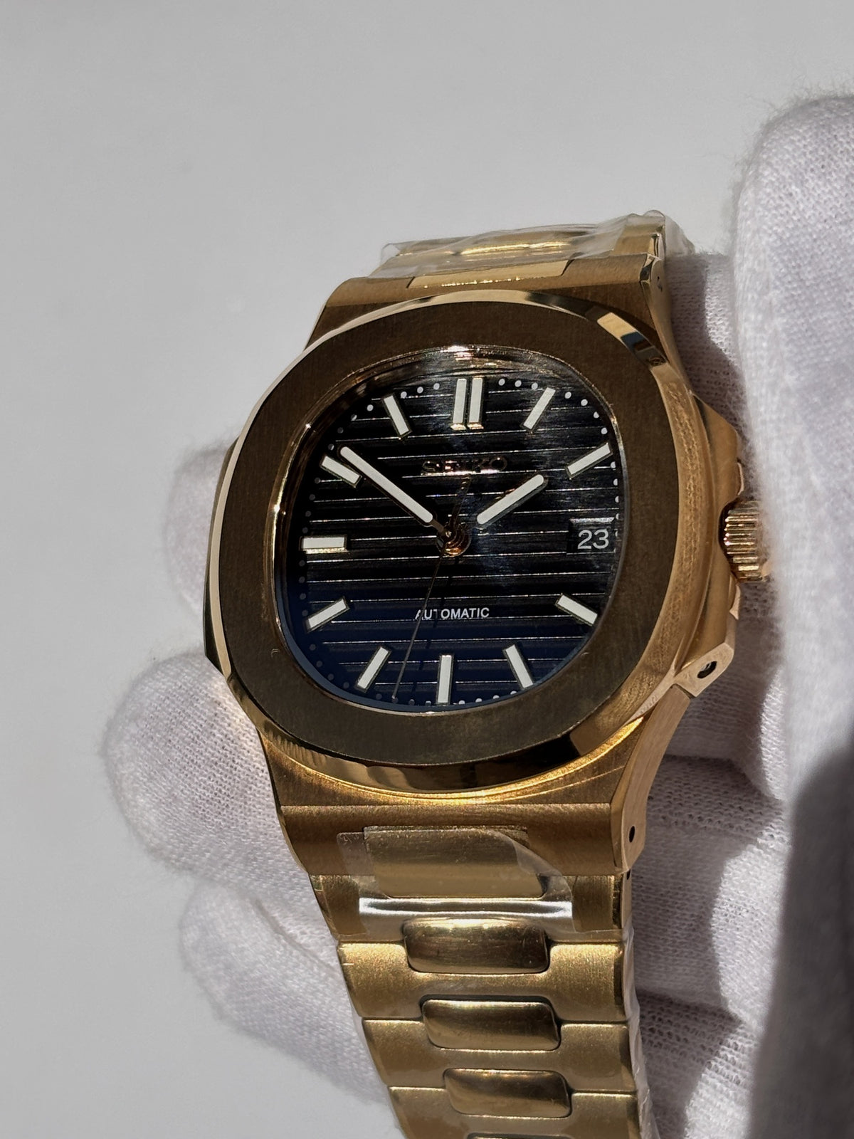 Seiko MOD automata karóra, arany, fekete számlap, 40 mm, NH34 | Golden Hour