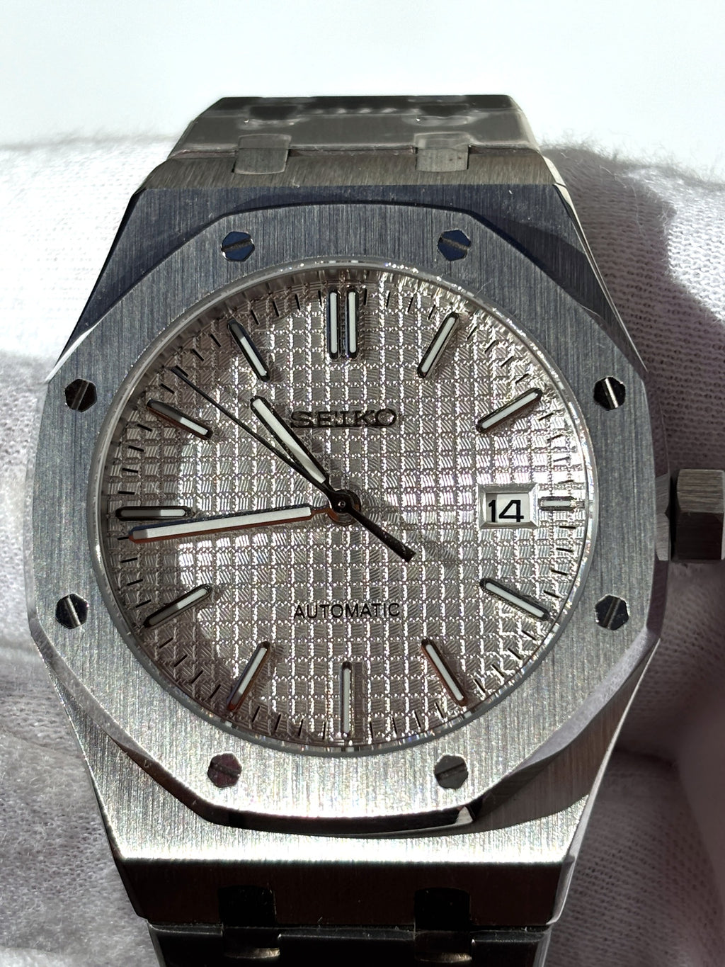 Seiko MOD automata karóra, acél, fehér számlap, 41 mm, NH34 | Snow