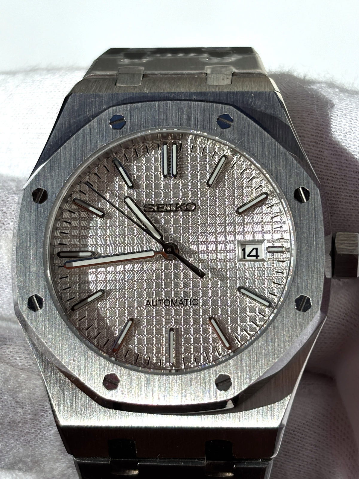 Seiko MOD automata karóra, acél, fehér számlap, 41 mm, NH34 | Snow