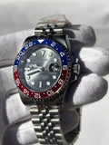 Seiko MOD GMT automata karóra, acél, fekete számlap, piros-kék lünetta, 40 mm, NH34 | Crimson