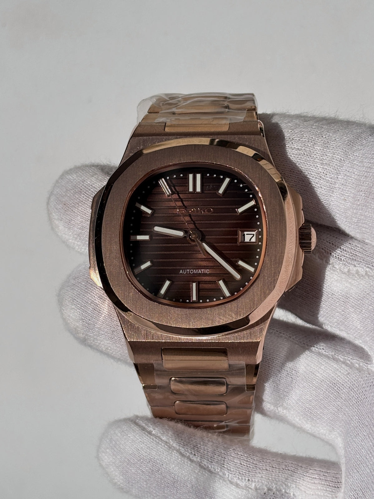 Seiko MOD automata karóra, rose gold, barna számlap, 41 mm, NH34 | Cocoa