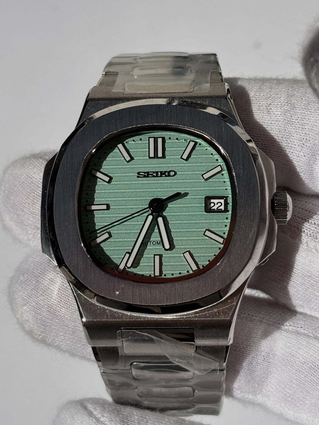 Seiko MOD automata karóra, acél, menta számlap, 41 mm, NH34 | Mint
