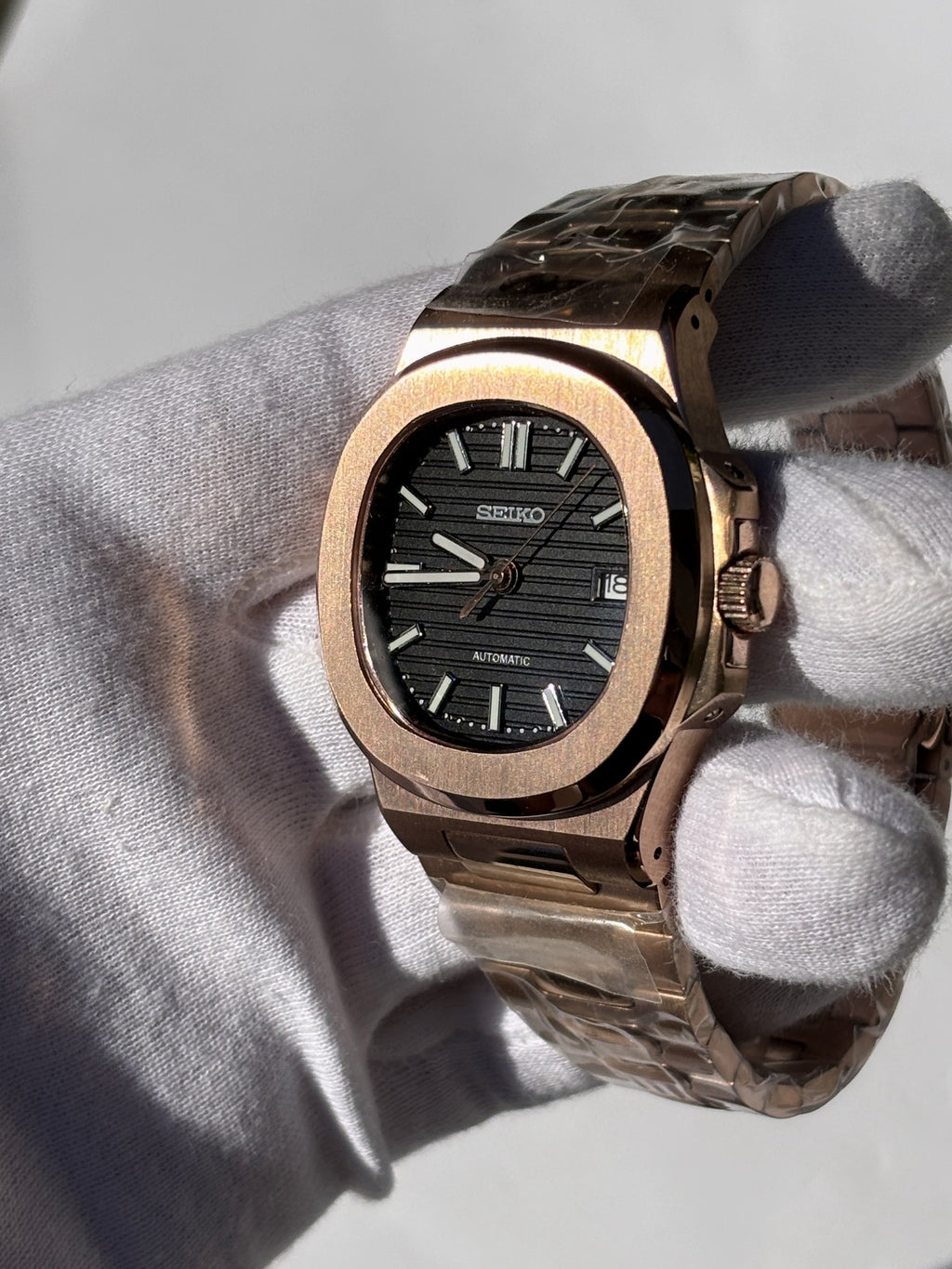 Seiko MOD automata karóra, rose gold, fekete számlap, 41 mm, NH34 | Rose Noir