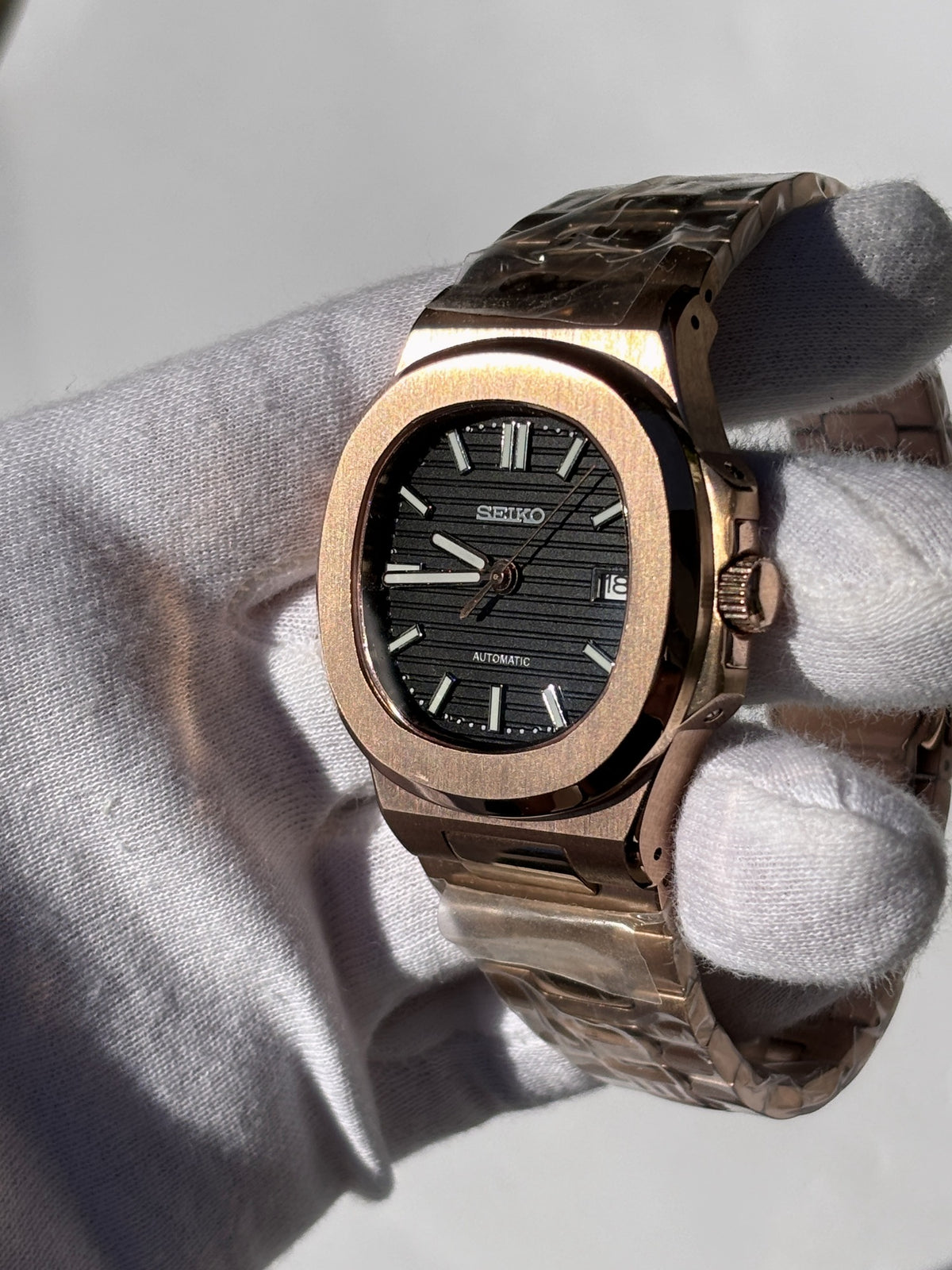 Seiko MOD automata karóra, rose gold, fekete számlap, 41 mm, NH34 | Rose Noir
