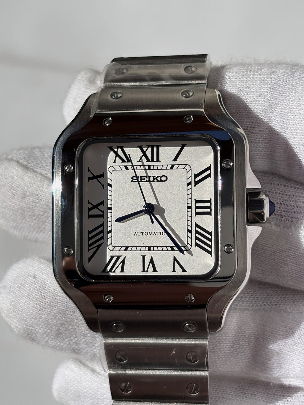 Seiko MOD automata karóra, acél, fehér számlap, római számok, 38 mm, NH34 | Linen