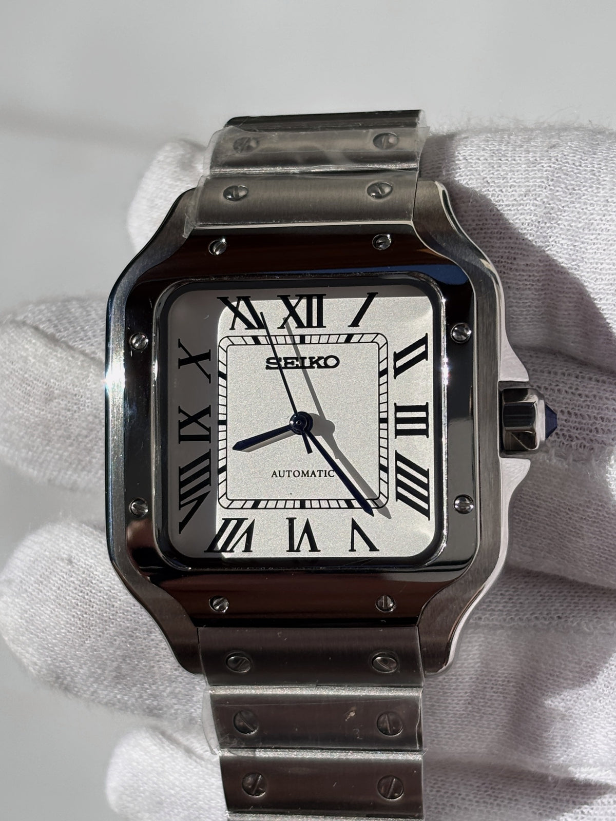 Seiko MOD automata karóra, acél, fehér számlap, római számok, 38 mm, NH34 | Linen