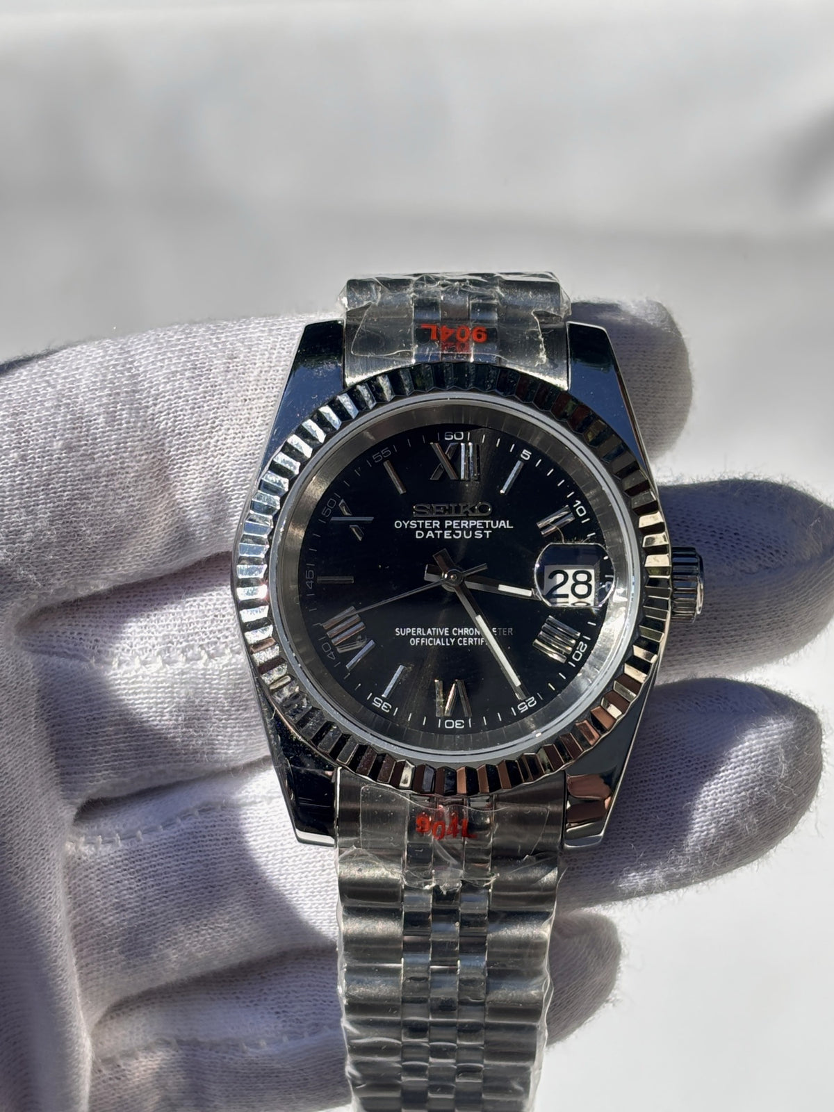 Seiko MOD automata karóra, acél, fekete számlap, római számok, 39 mm, NH34 | Roman Noir
