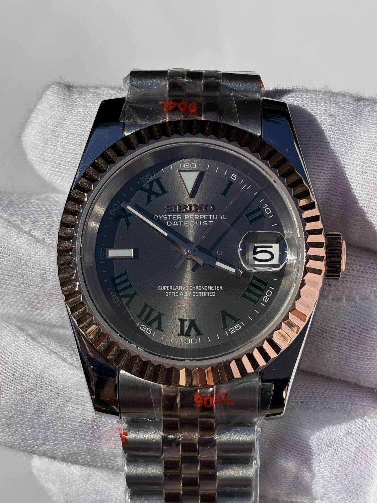 Seiko MOD automata karóra, rose gold/acél, szürke számlap, római számok, 39 mm, NH34 | Slate Rose