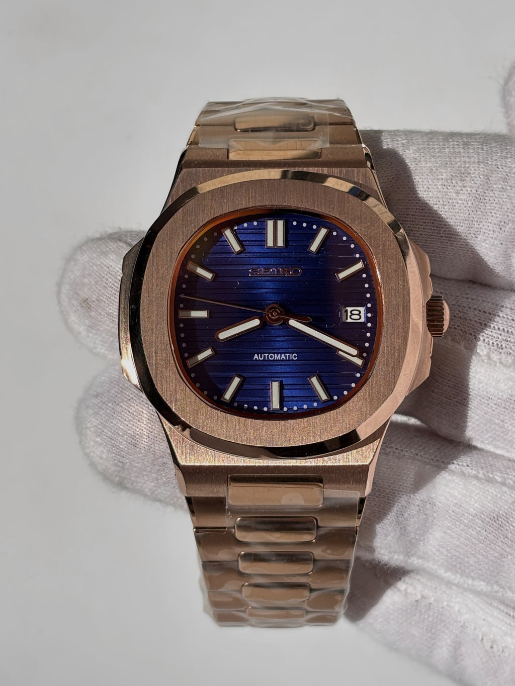 Seiko MOD automata karóra, rose gold, kék számlap, 41 mm, NH34 | Rose Sapphire