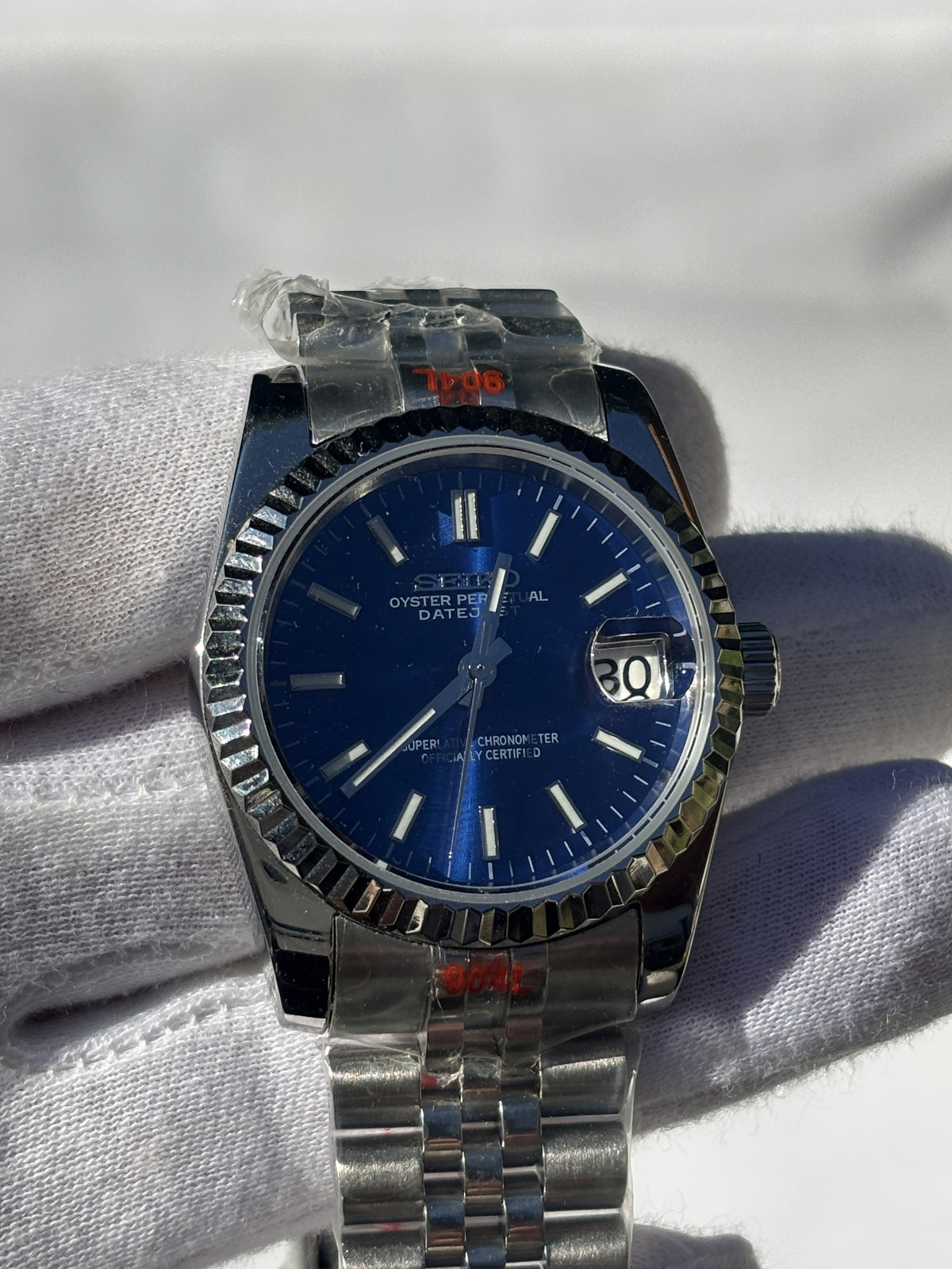 Seiko MOD automata karóra, acél, kék számlap, napsugaras, 40 mm, NH34 | Cobalt