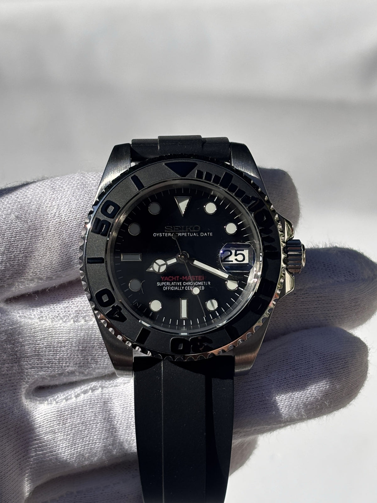 Seiko MOD automata karóra, acél, fekete számlap, fekete gumipánt, 40 mm, NH34 | Ink