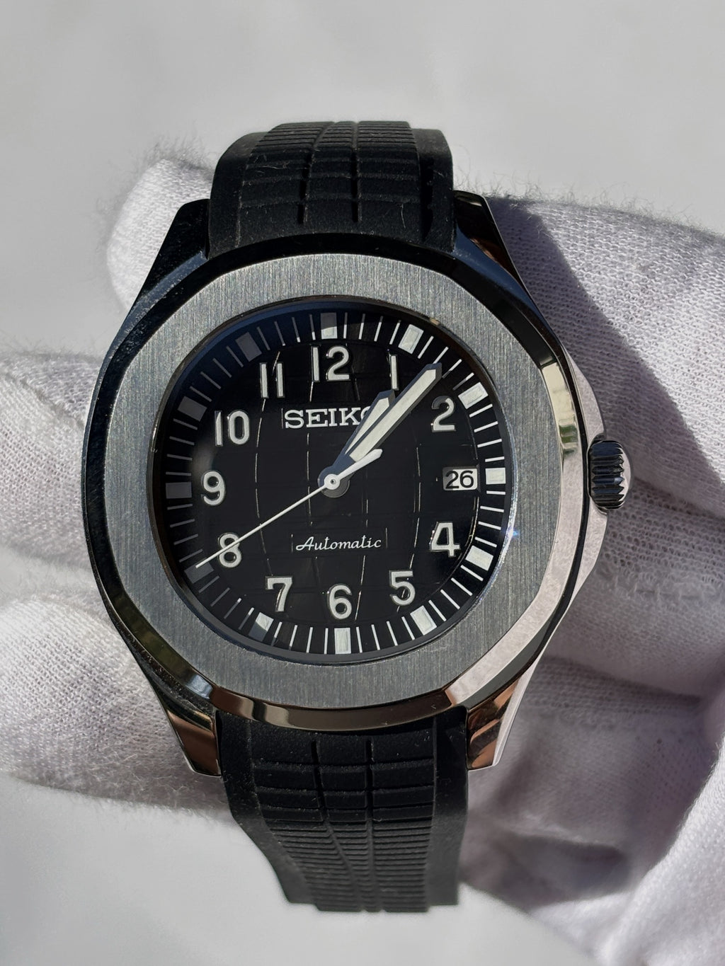 Seiko MOD automata karóra, acél, fekete számlap, fekete gumipánt, 40 mm, NH34 | Coal