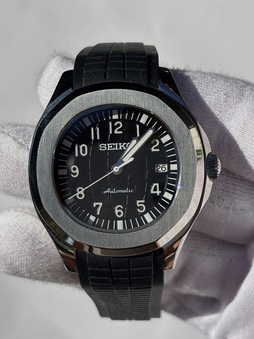 Seiko MOD automata karóra, acél, fekete számlap, fekete gumipánt, 40 mm, NH34 | Coal