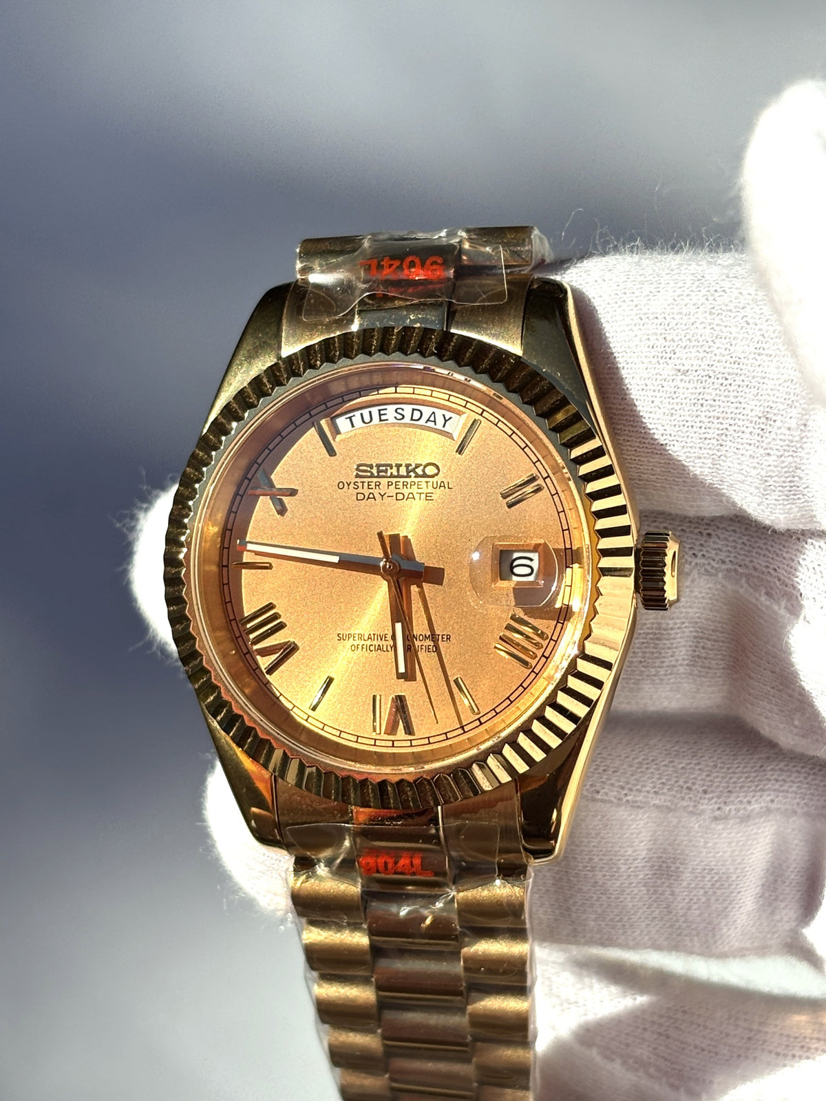 Seiko MOD automata karóra, arany, aranysárga számlap, római számok, 41 mm, NH34 | Honey