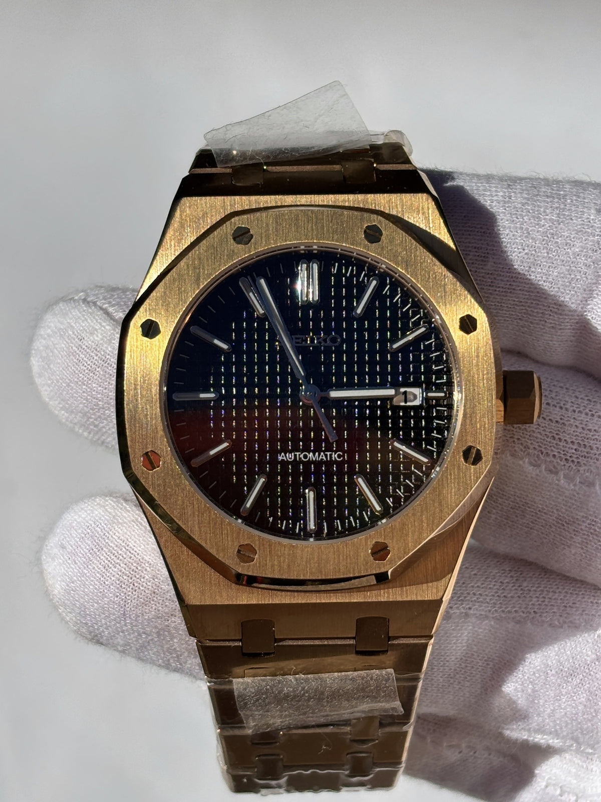 Seiko MOD automata karóra, arany, fekete számlap, 41 mm, NH34 | Sunrise