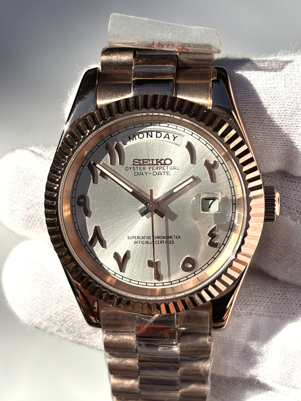 Seiko MOD automata karóra, rose gold, ezüst számlap, arab írású számok, 41 mm, NH34 | Peony