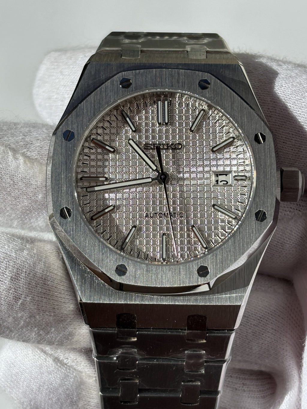 Seiko MOD automata karóra, acél, fehér számlap, 41 mm, NH34 | Snow