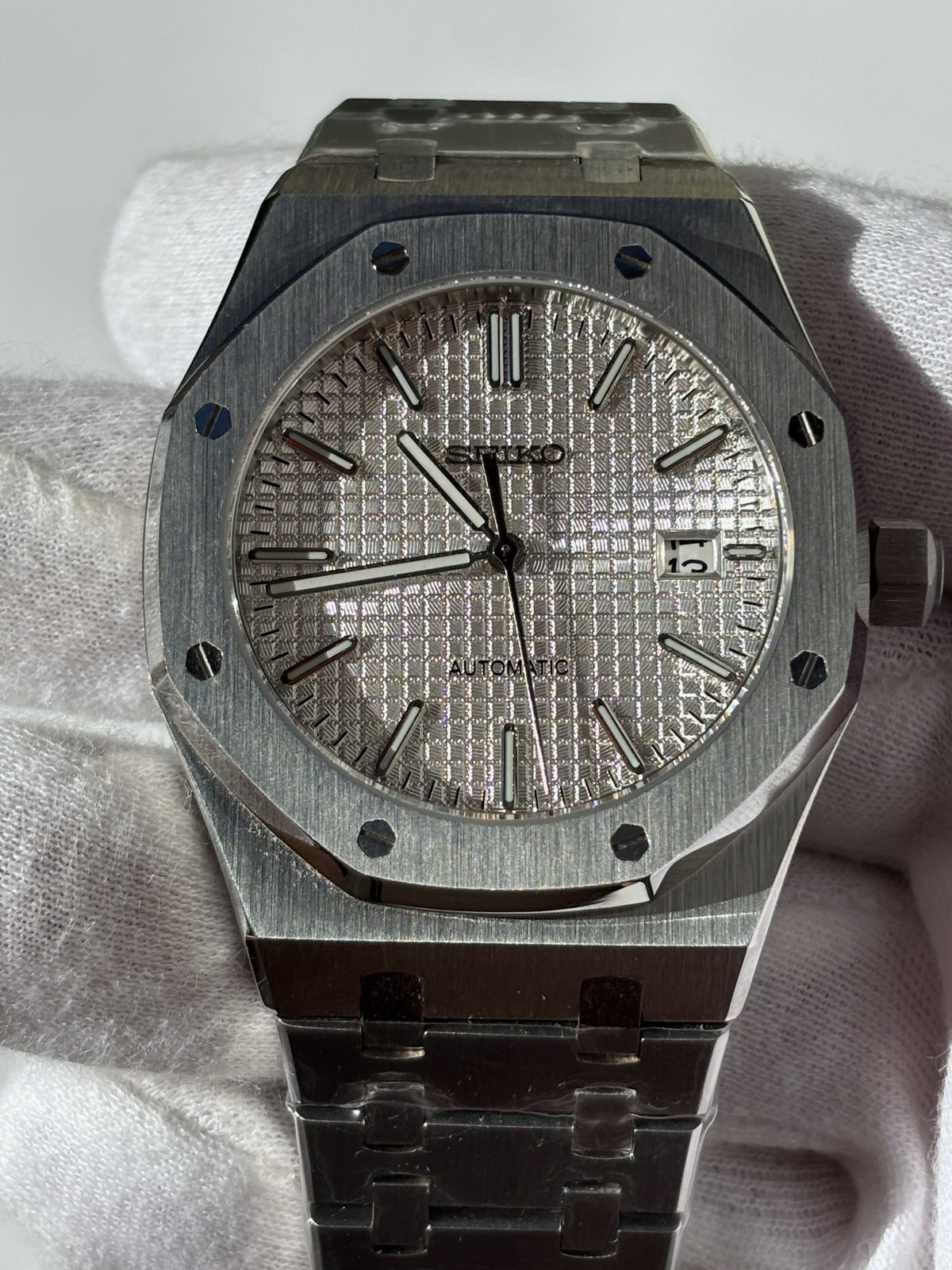 Seiko MOD automata karóra, acél, fehér számlap, 41 mm, NH34 | Snow