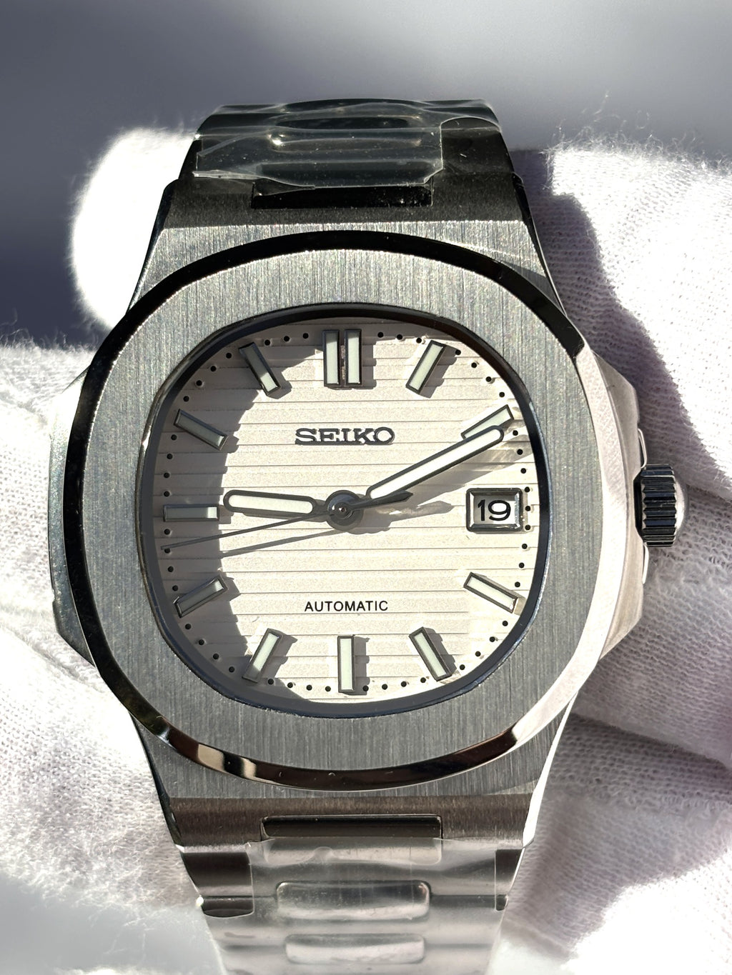 Seiko MOD automata karóra, acél, fehér számlap, 41 mm, NH34 | Ivory