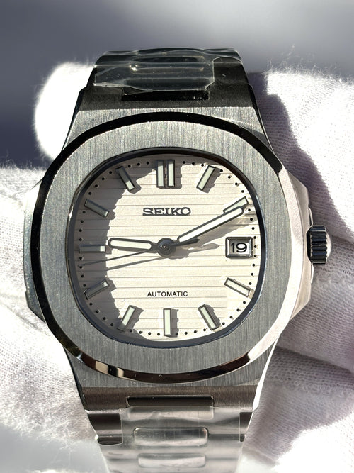 Seiko MOD automata karóra, acél, fehér számlap, 41 mm, NH34 | Ivory