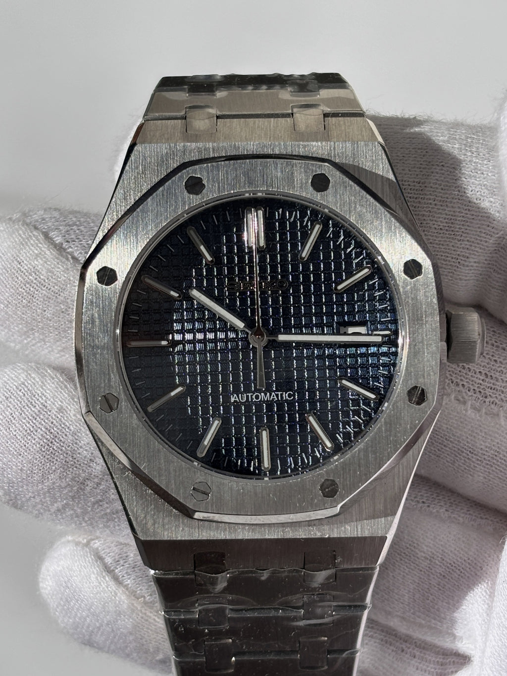 Seiko MOD automata karóra, acél, sötétkék számlap, 41 mm, NH34 | Navy