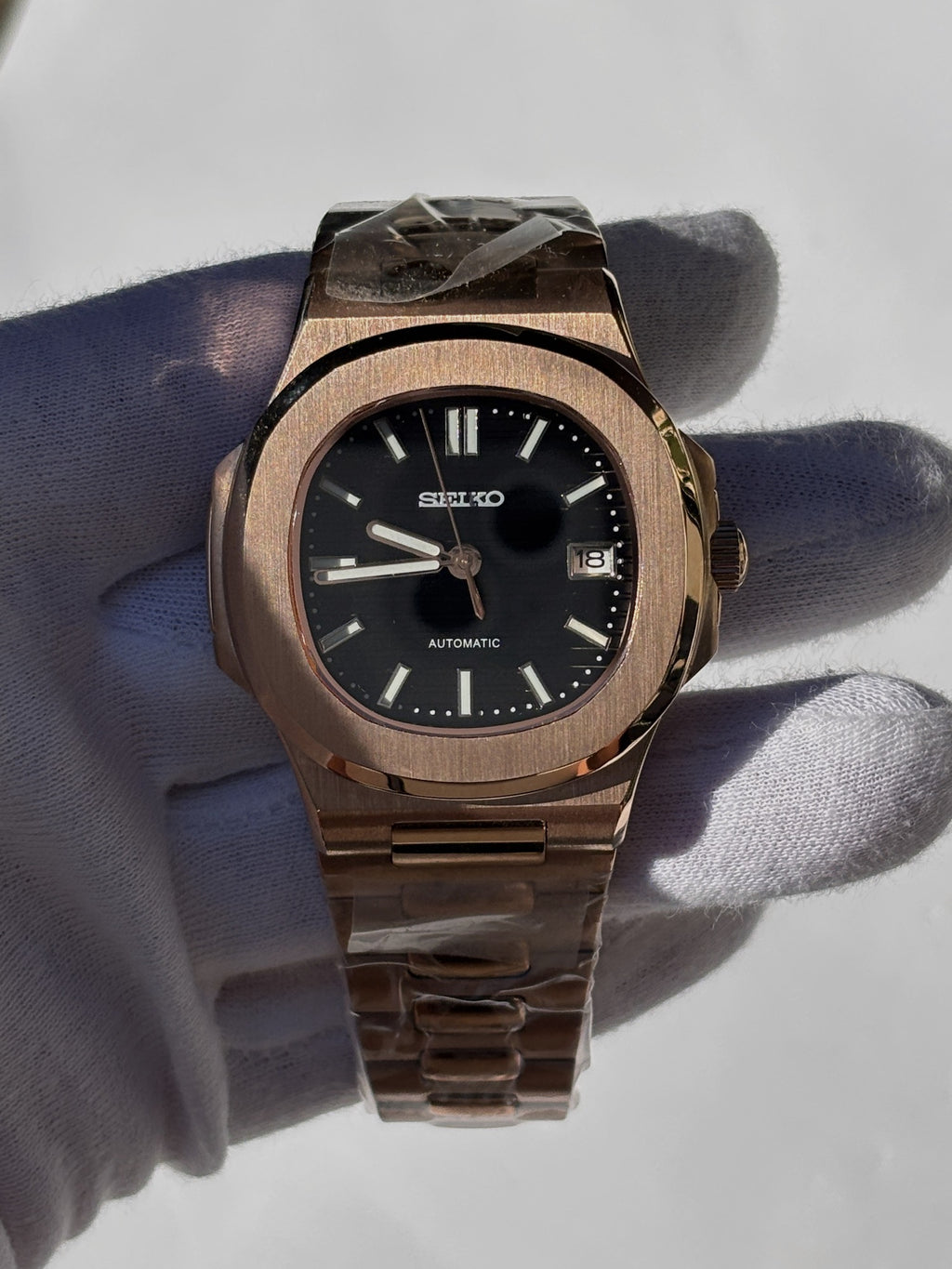 Seiko MOD automata karóra, rose gold, fekete számlap, 41 mm, NH34 | Rose Noir