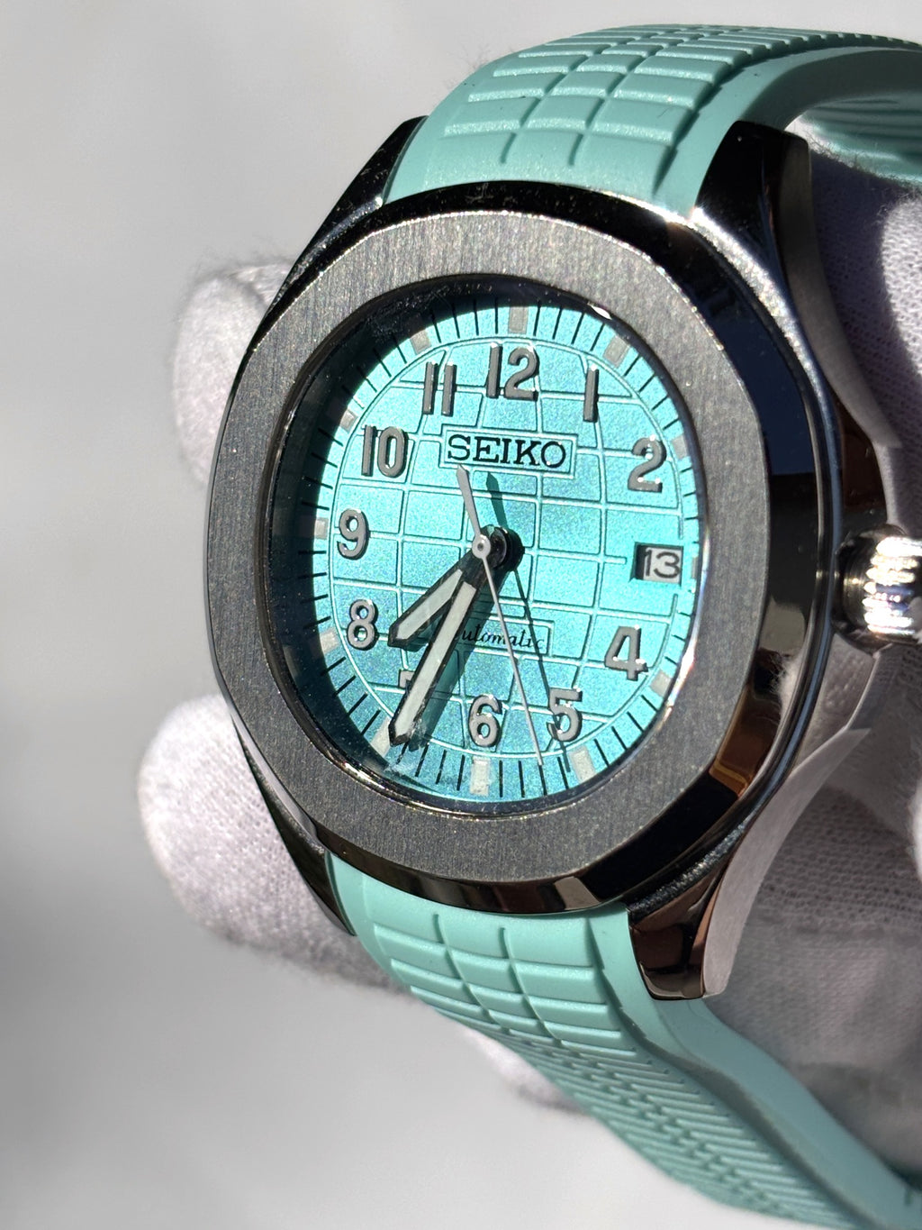Seiko MOD automata karóra, acél, türkiz számlap, türkiz gumipánt, 41 mm, NH34 | Lagoon