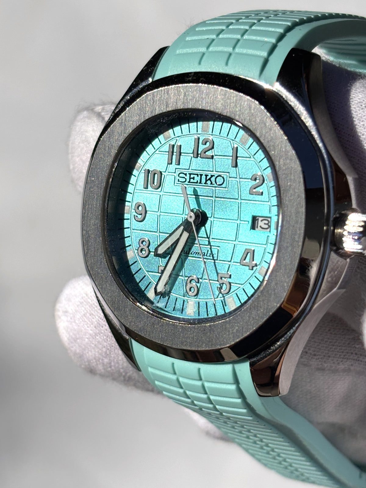 Seiko MOD automata karóra, acél, türkiz számlap, türkiz gumipánt, 41 mm, NH34 | Lagoon