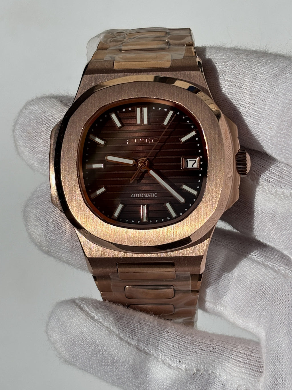 Seiko MOD automata karóra, rose gold, barna számlap, 41 mm, NH34 | Cocoa