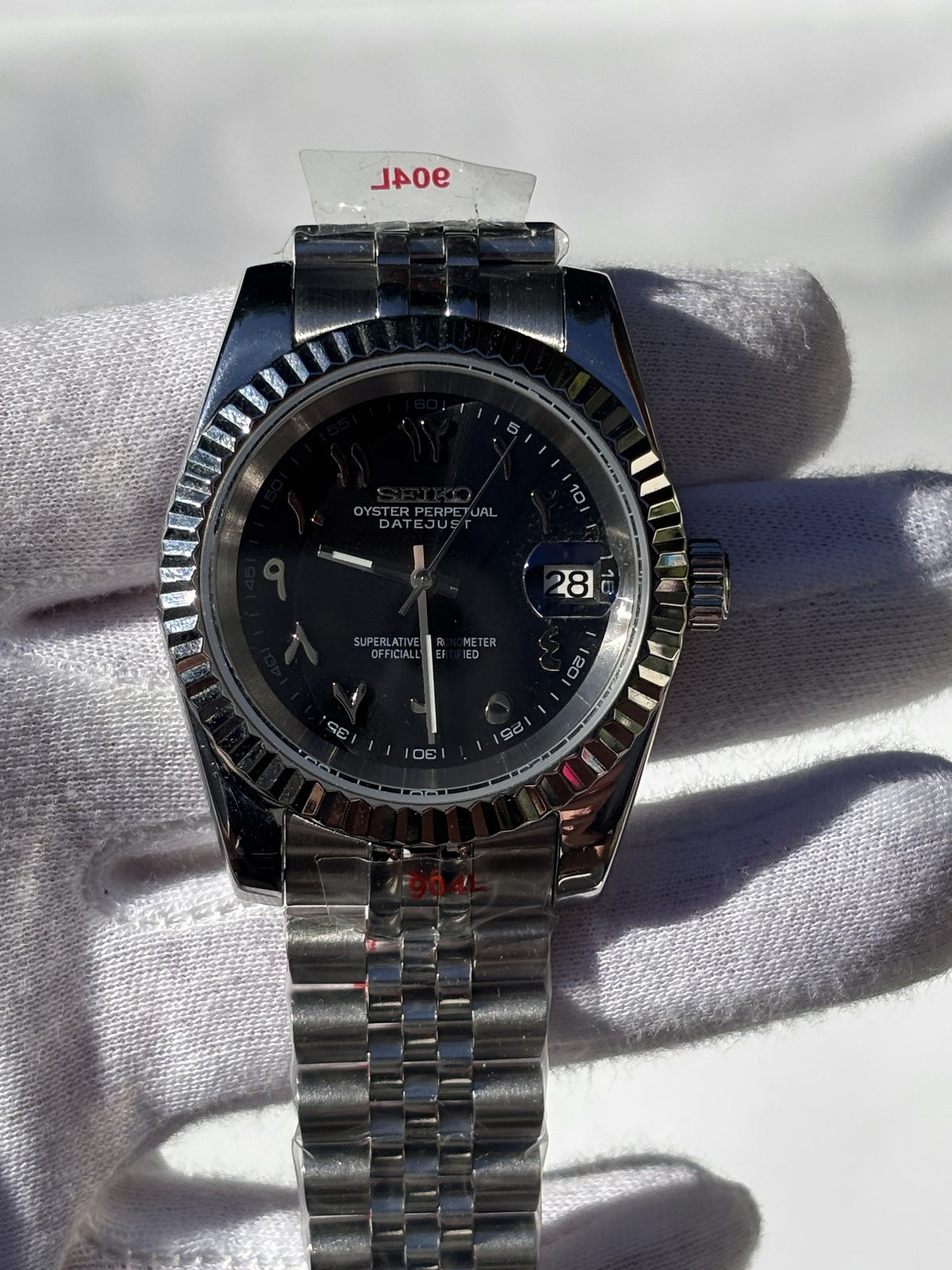 Seiko MOD automata karóra, acél, fekete számlap, arab írású számok, 39 mm, NH34 | Arabic Night