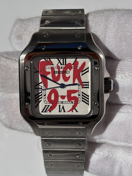 Seiko MOD automata karóra, acél, fehér számlap, piros graffiti felirat, 38 mm, NH34 | Rebel