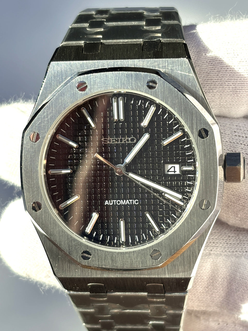Seiko MOD automata karóra, acél, fekete számlap, 41 mm, NH34 | Shadow
