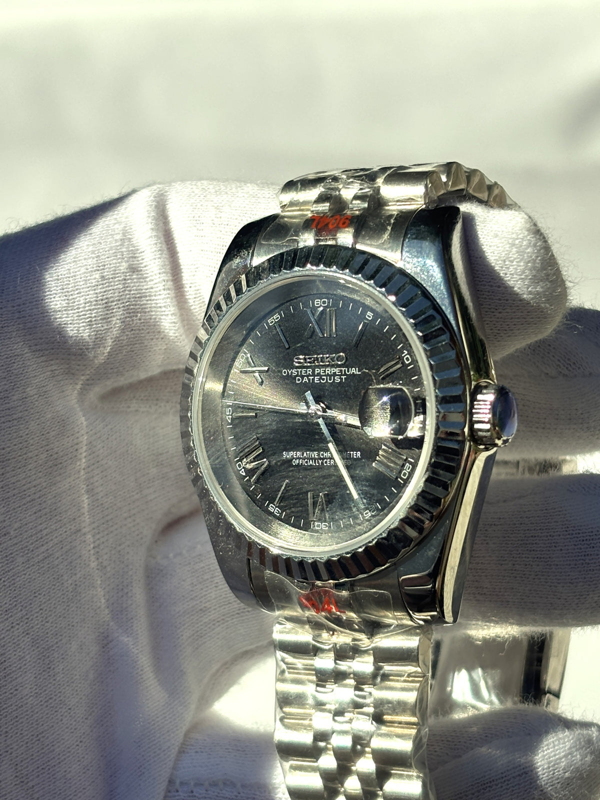 Seiko MOD automata karóra, acél, fekete számlap, római számok, 39 mm, NH34 | Roman Noir
