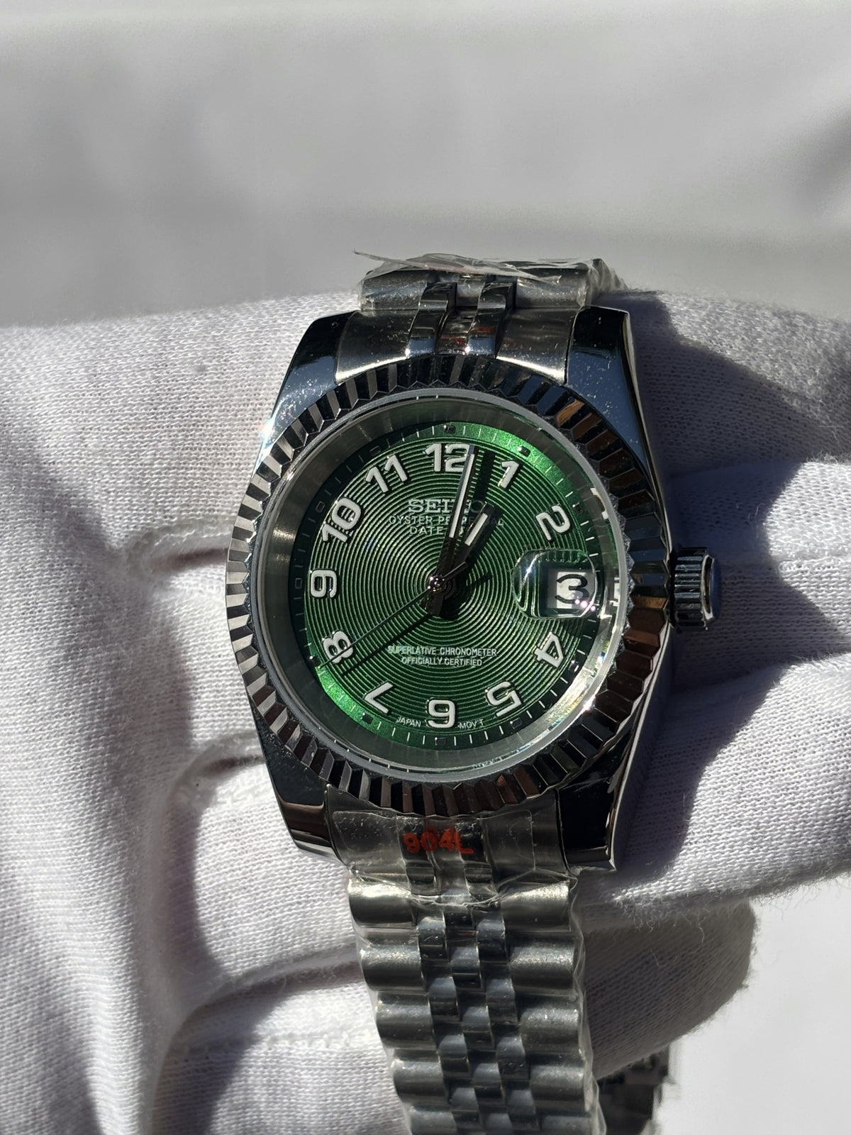 Seiko MOD automata karóra, acél, zöld számlap, arab számok, 39 mm, NH34 | Green Casino