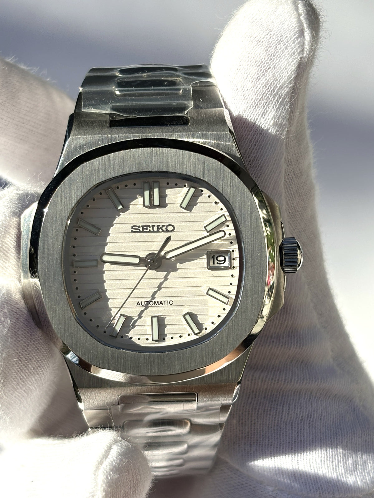 Seiko MOD automata karóra, acél, fehér számlap, 41 mm, NH34 | Ivory