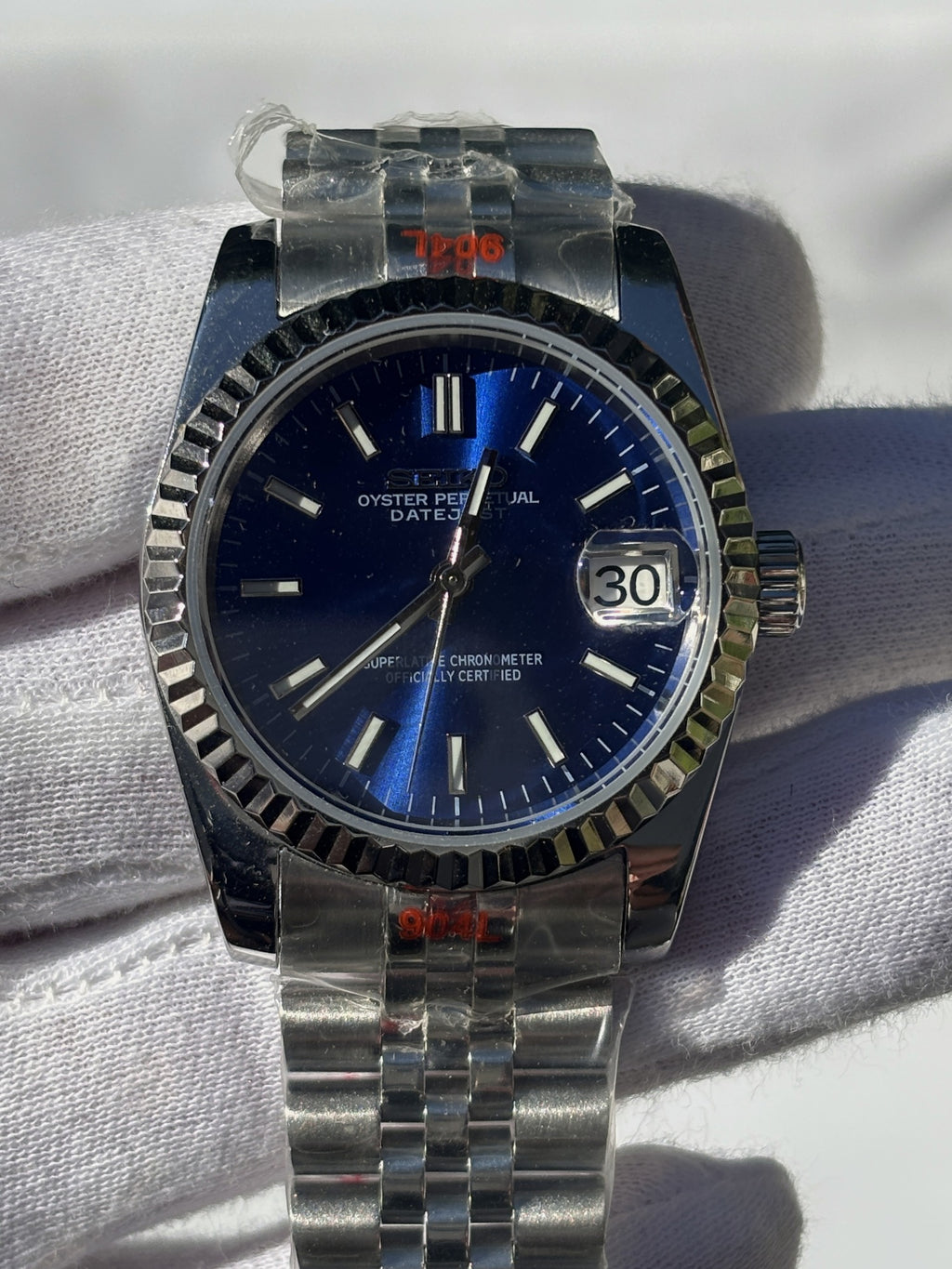 Seiko MOD automata karóra, acél, kék számlap, napsugaras, 40 mm, NH34 | Cobalt