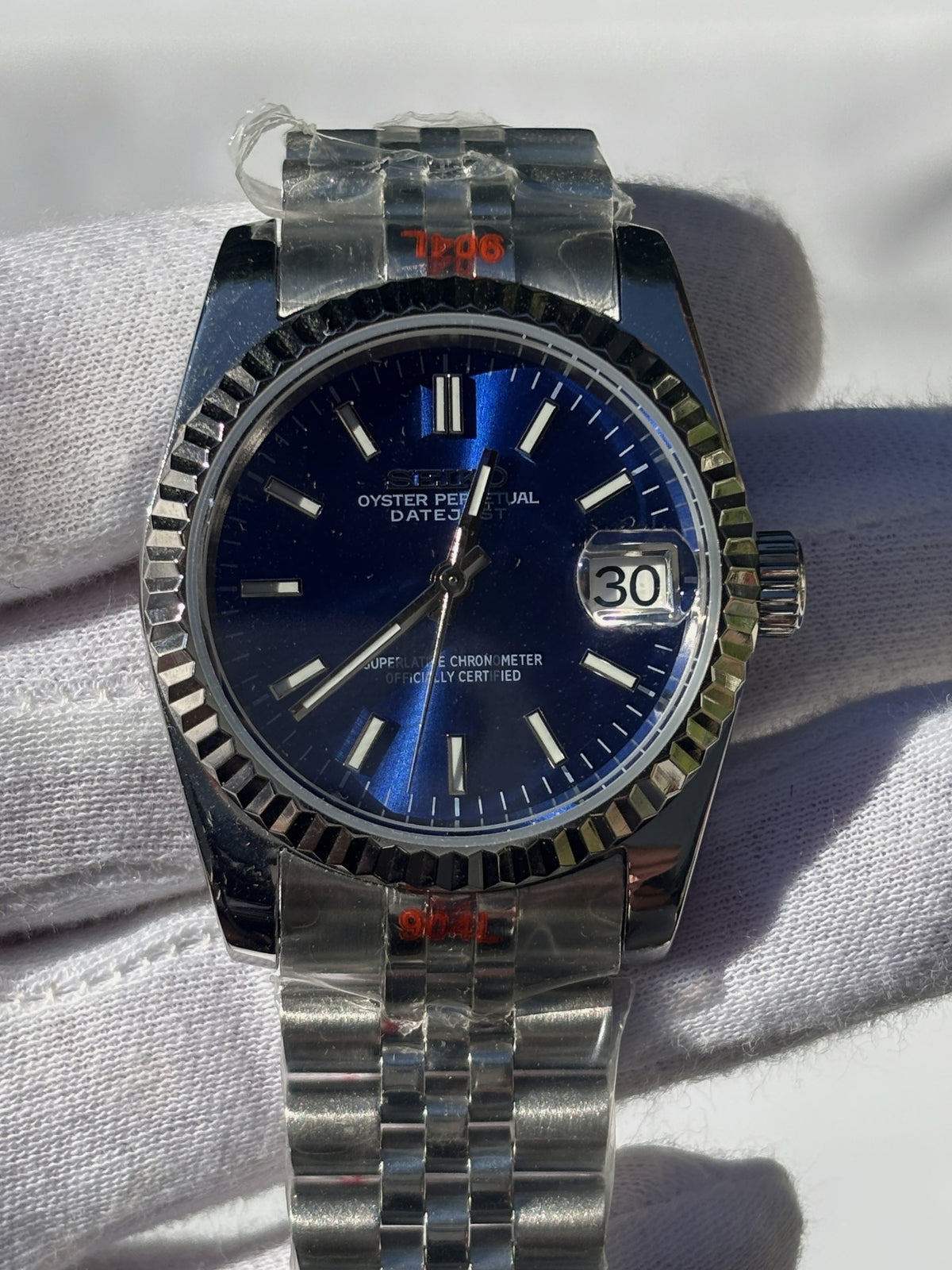 Seiko MOD automata karóra, acél, kék számlap, napsugaras, 40 mm, NH34 | Cobalt