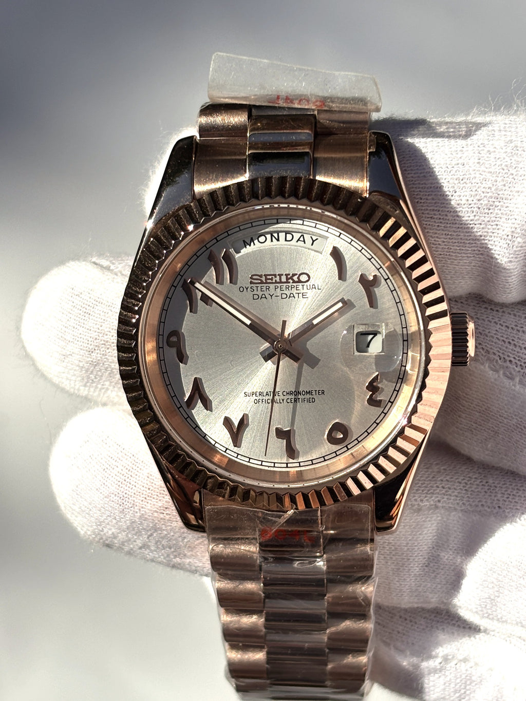 Seiko MOD automata karóra, rose gold, ezüst számlap, arab írású számok, 41 mm, NH34 | Peony